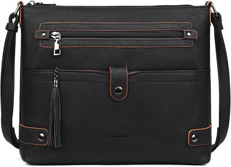 FADEON Large Crossbody Purses for Women Crossbody Bag, Designer Leather Cross Body Purses Multi Pocket Shoulder Bag - Image 1